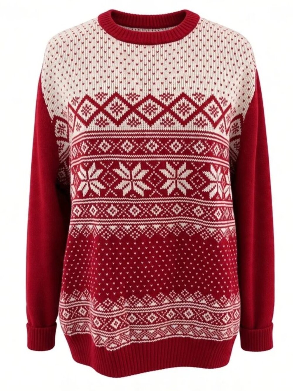 Vtg. Dockers Red and White Fair Isle Style Knit Sweater - Size LG